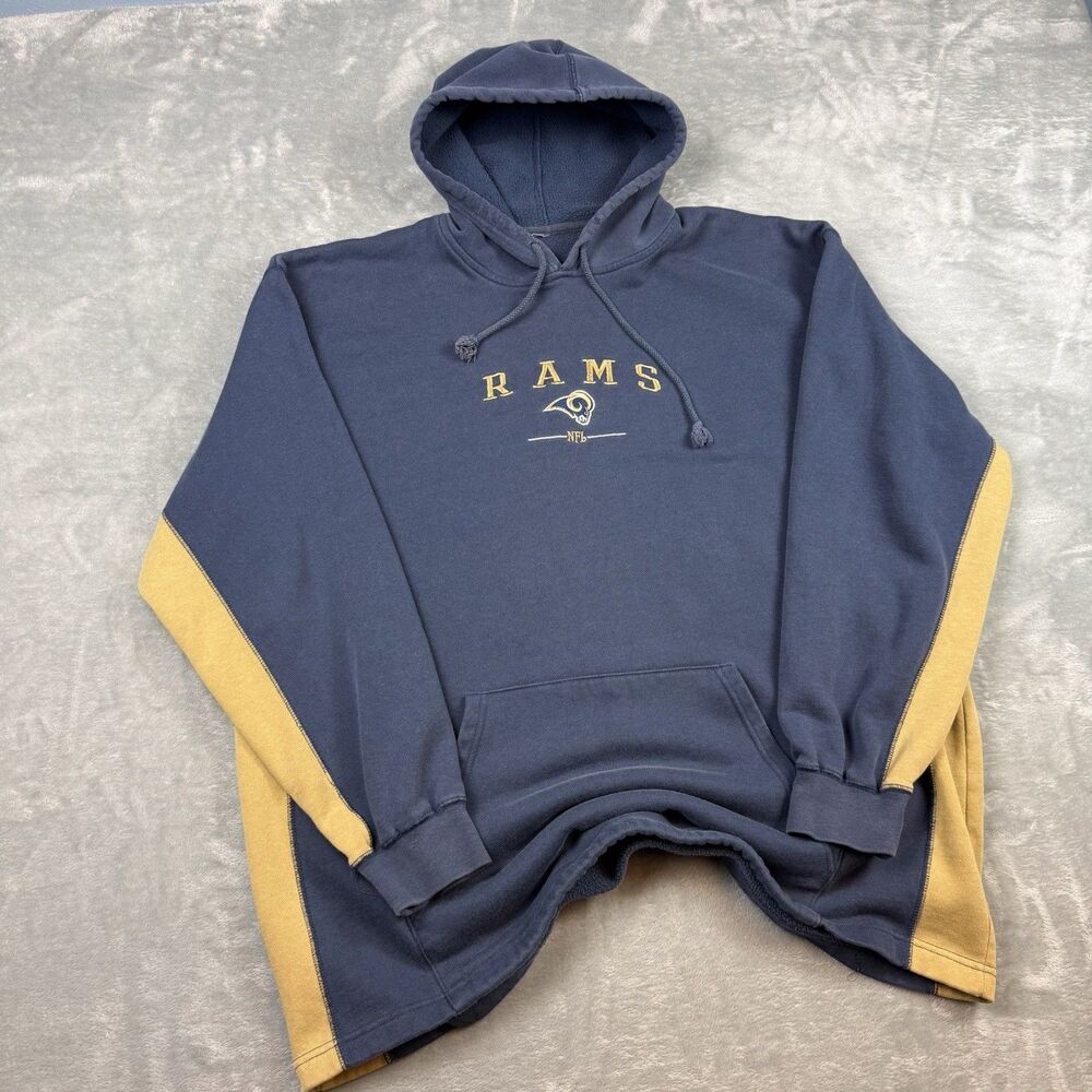 Vintage St. Louis Rams NFL Hoodie Sweatshirt Blue Yellow Gold XL
